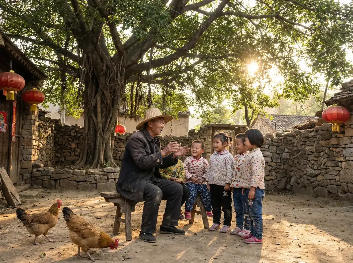 老人在大榕树下给孩子们讲故事 - 黑料不打烊在线进入 乡村记忆